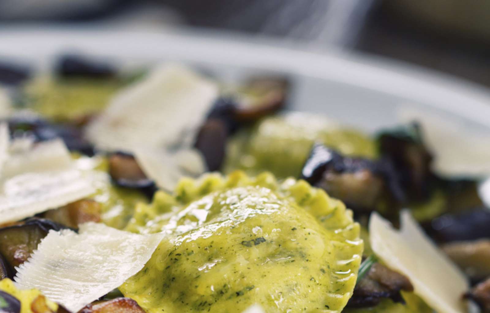 homemade pasta with pesto and parmesan